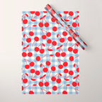 Red Cherries & Baby Blue Gingham Wrapping Paper Gallery Image 1