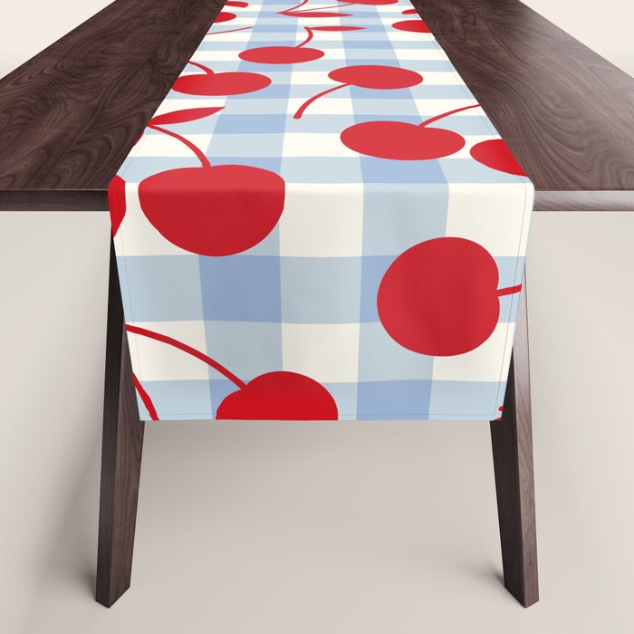 Red Cherries & Baby Blue Gingham Table Runner Gallery Image 1