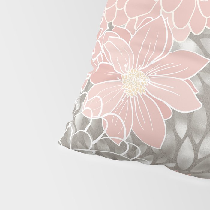 Floral Dahlias, Blush Pink, Gray, White Pillow Sham Gallery Image 4