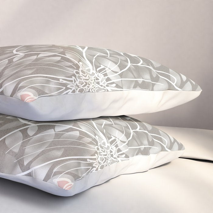Floral Dahlias, Blush Pink, Gray, White Pillow Sham Gallery Image 3