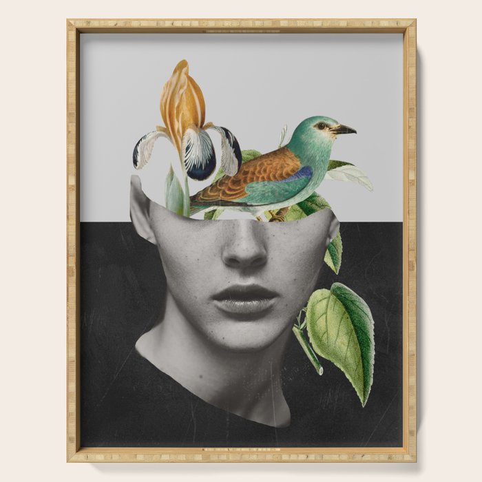 collage art / bird 2 Serving Tray Gallery Image 1