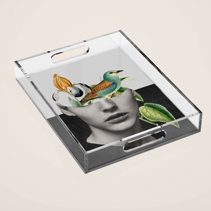 collage art / bird 2 Acrylic Tray Gallery Image 1