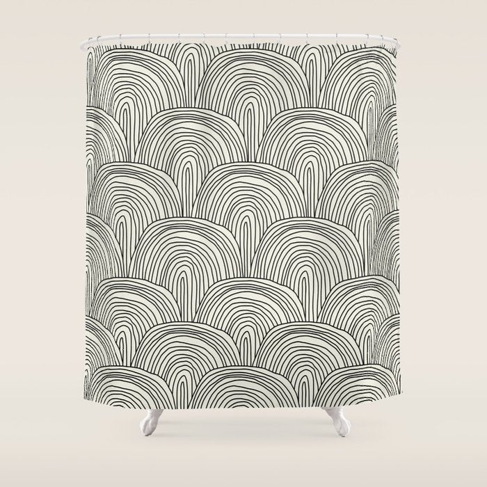 Boho Rainbows in Black and White Shower Curtain Gallery Image 1