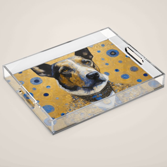 Gustav Klimt Style Distinguished Dog with Gold Medal Acrylic Tray Gallery Image 1