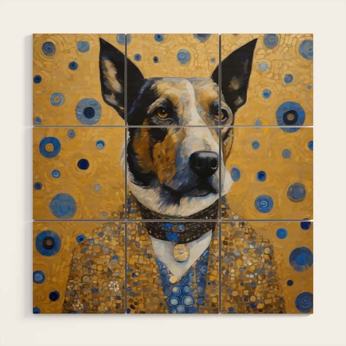 Gustav Klimt Style Distinguished Dog with Gold Medal Wood Wall Art Gallery Image 1