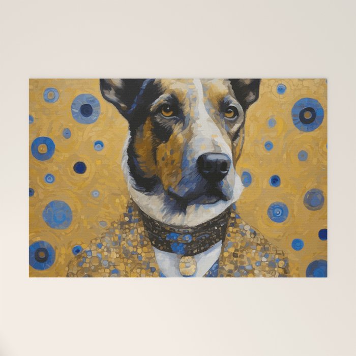 Gustav Klimt Style Distinguished Dog with Gold Medal Welcome Mat Gallery Image 1