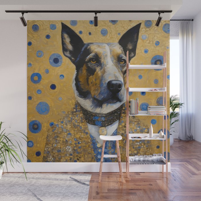 Gustav Klimt Style Distinguished Dog with Gold Medal Wall Mural Gallery Image 1