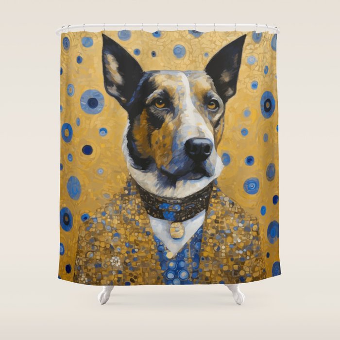 Gustav Klimt Style Distinguished Dog with Gold Medal Shower Curtain Gallery Image 1