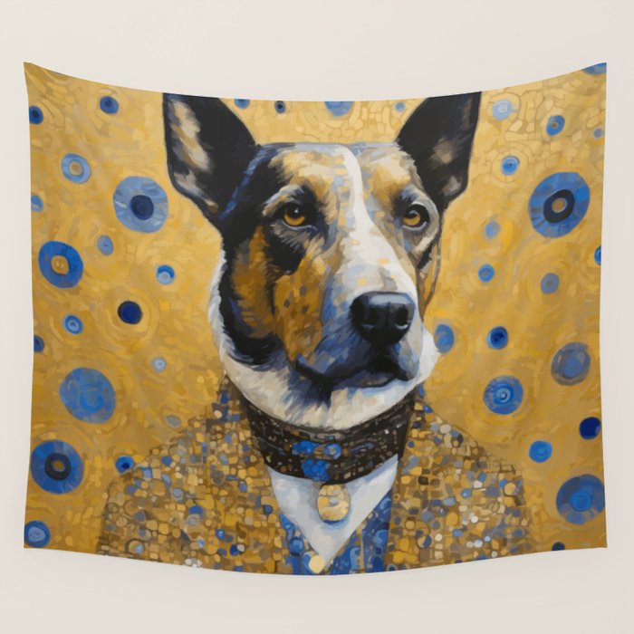 Gustav Klimt Style Distinguished Dog with Gold Medal Wall Tapestry Gallery Image 1