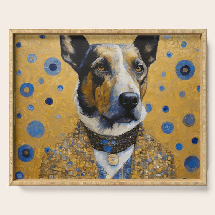 Gustav Klimt Style Distinguished Dog with Gold Medal Serving Tray Gallery Image 1