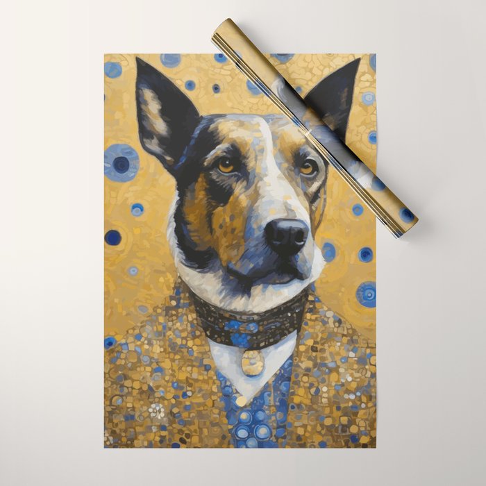 Gustav Klimt Style Distinguished Dog with Gold Medal Wrapping Paper Gallery Image 1