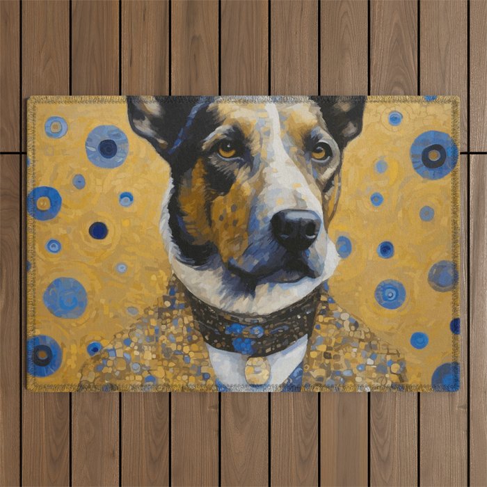 Gustav Klimt Style Distinguished Dog with Gold Medal Outdoor Rug Gallery Image 1