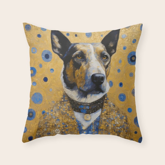 Gustav Klimt Style Distinguished Dog with Gold Medal Throw Pillow Gallery Image 6