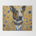Gustav Klimt Style Distinguished Dog with Gold Medal Throw Blanket Gallery Image 2