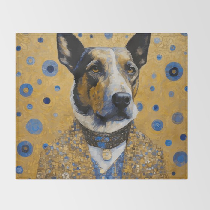 Gustav Klimt Style Distinguished Dog with Gold Medal Throw Blanket Gallery Image 2