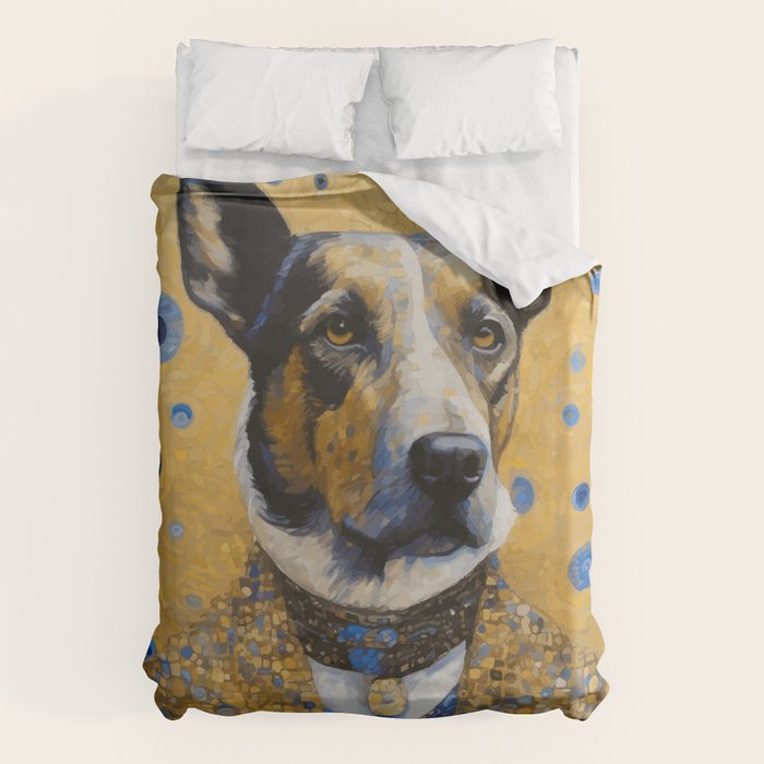 Gustav Klimt Style Distinguished Dog with Gold Medal Duvet Cover Gallery Image 1