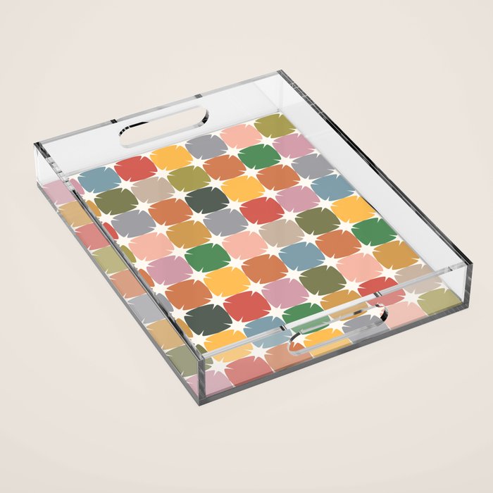Retro Festive Sparkle Colorful Checker Acrylic Tray Gallery Image 1