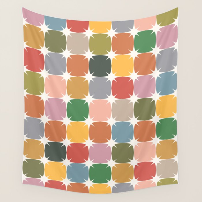 Retro Festive Sparkle Colorful Checker Wall Tapestry Gallery Image 4