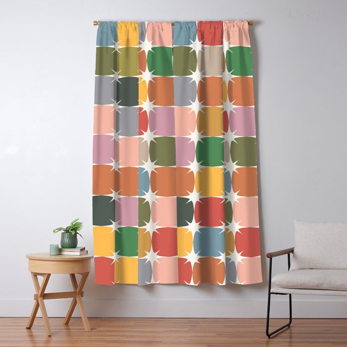 Retro Festive Sparkle Colorful Checker Window Curtain Gallery Image 5