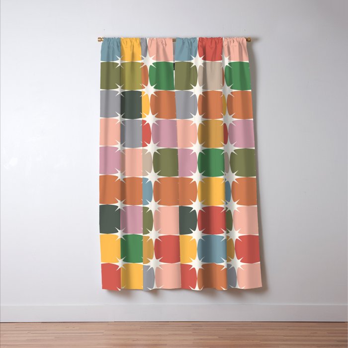 Retro Festive Sparkle Colorful Checker Window Curtain Gallery Image 3