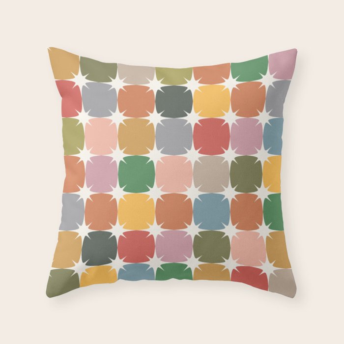 Retro Festive Sparkle Colorful Checker Throw Pillow Gallery Image 6