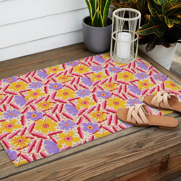 Flower Garden - Yellow & Purple  Outdoor Rug Gallery Image 2