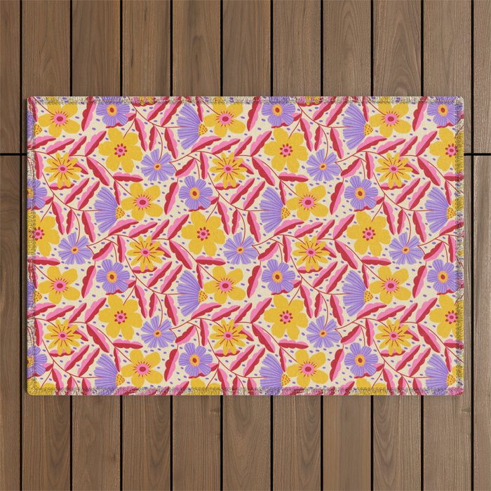 Flower Garden - Yellow & Purple  Outdoor Rug Gallery Image 1
