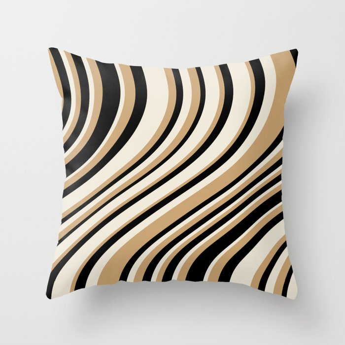 Wavy Stripes VII - Neutral Vintage Throw Pillow Gallery Image 1