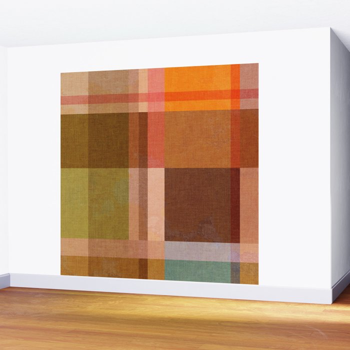 Cosy Heritage Woven Plaid 1 earthy orange blue green Wall Mural Gallery Image 2