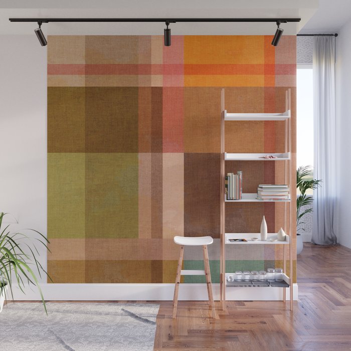 Cosy Heritage Woven Plaid 1 earthy orange blue green Wall Mural Gallery Image 1