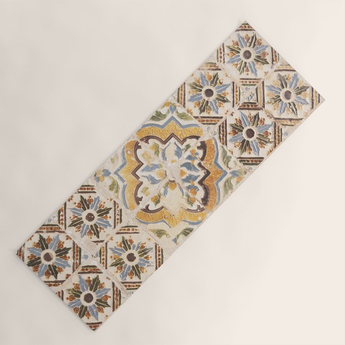 An old tile pattern or azulejos in Sintra Portugal  Summer street and travel photography Yoga Mat Gallery Image 1