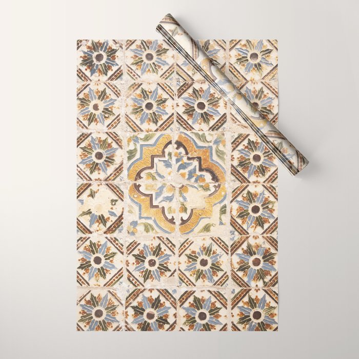 An old tile pattern or azulejos in Sintra Portugal  Summer street and travel photography Wrapping Paper Gallery Image 1