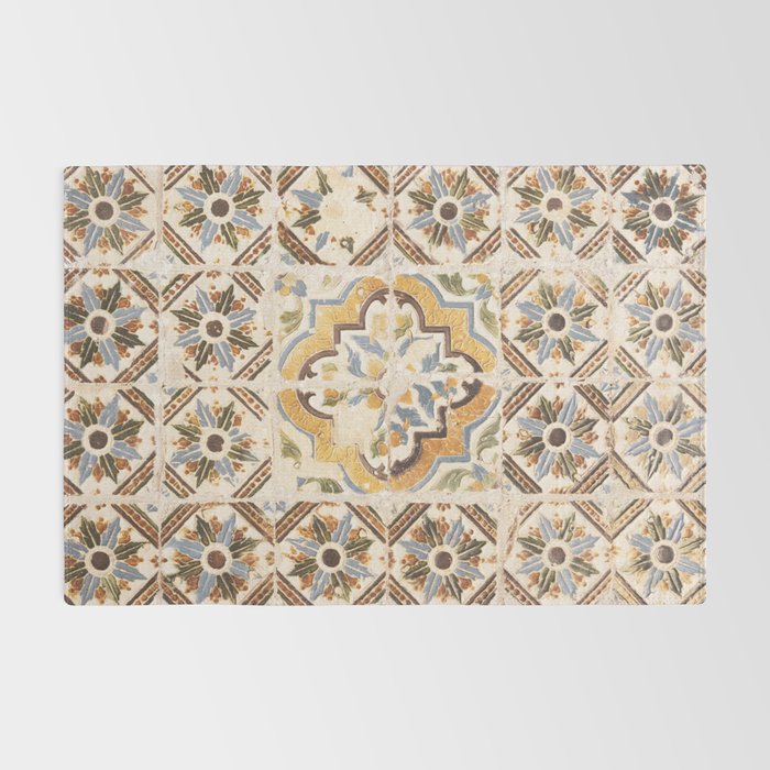 An old tile pattern or azulejos in Sintra Portugal  Summer street and travel photography Rug Gallery Image 2