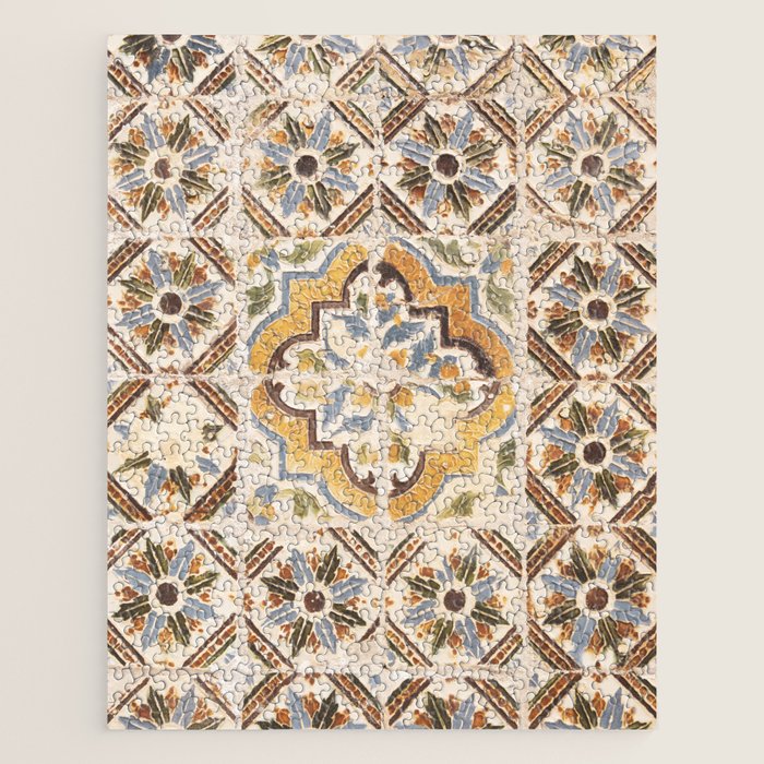 An old tile pattern or azulejos in Sintra Portugal  Summer street and travel photography Jigsaw Puzzle Gallery Image 1
