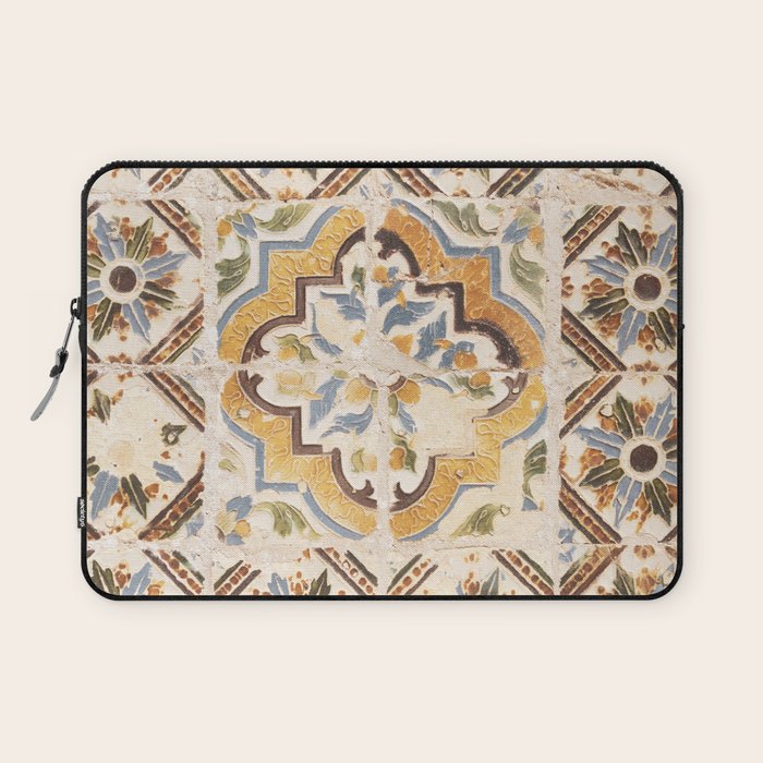 An old tile pattern or azulejos in Sintra Portugal  Summer street and travel photography Laptop Sleeve Gallery Image 1