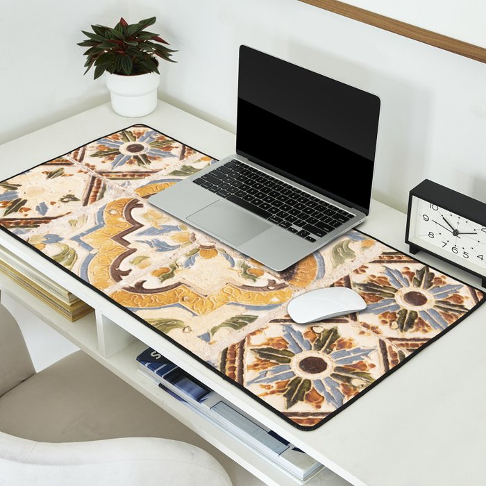 An old tile pattern or azulejos in Sintra Portugal  Summer street and travel photography Desk Mat Gallery Image 2