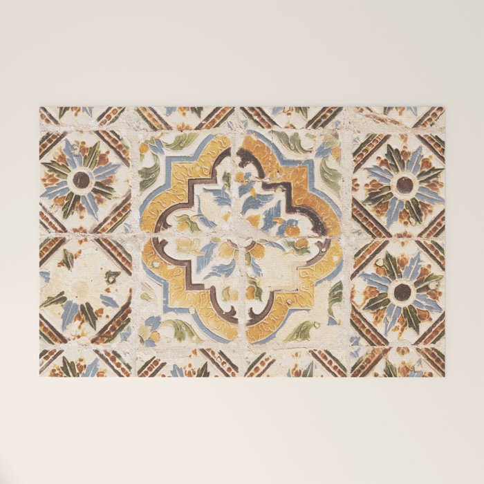 An old tile pattern or azulejos in Sintra Portugal  Summer street and travel photography Welcome Mat Gallery Image 1