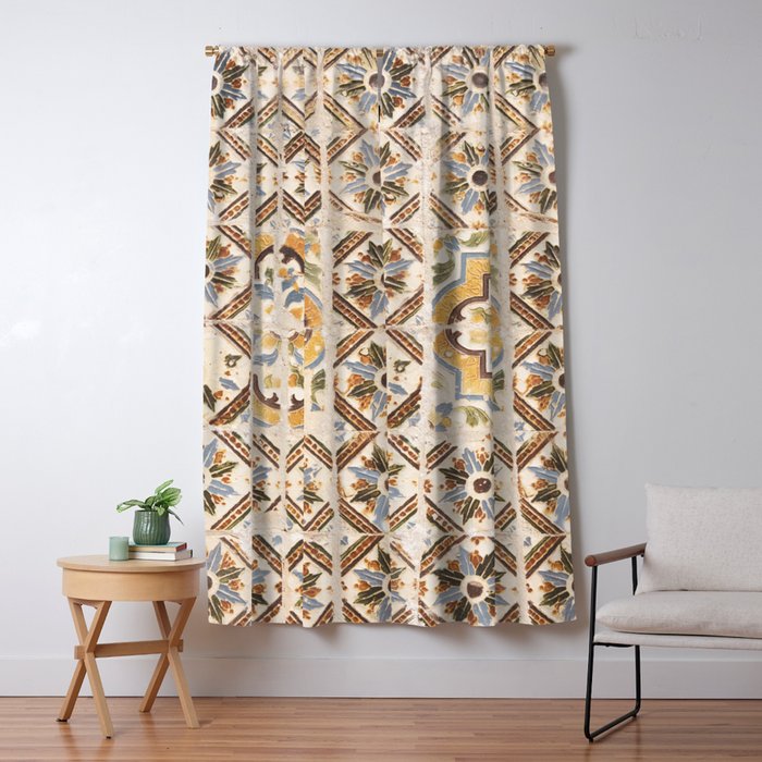 An old tile pattern or azulejos in Sintra Portugal  Summer street and travel photography Window Curtain Gallery Image 5