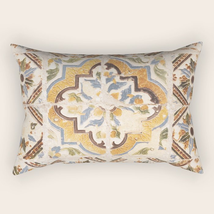 An old tile pattern or azulejos in Sintra Portugal  Summer street and travel photography Rectangular Pillow Gallery Image 2
