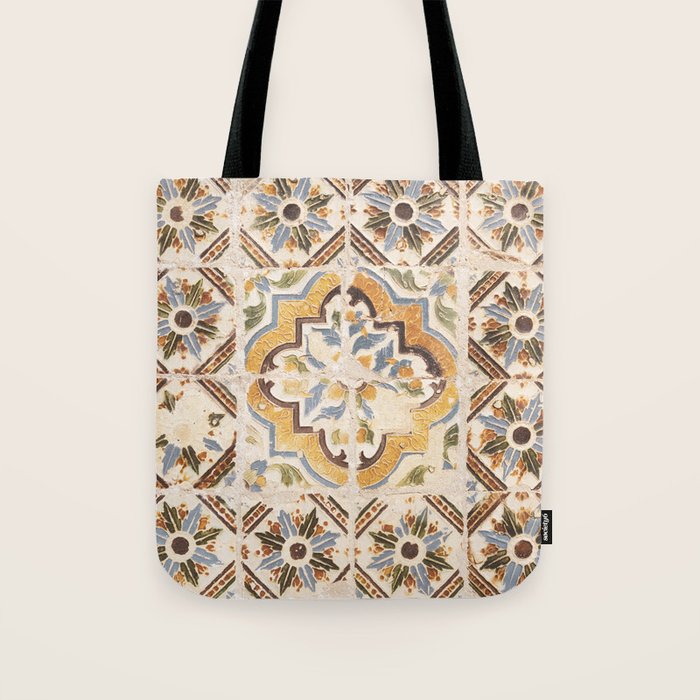 An old tile pattern or azulejos in Sintra Portugal  Summer street and travel photography Tote Bag Gallery Image 1