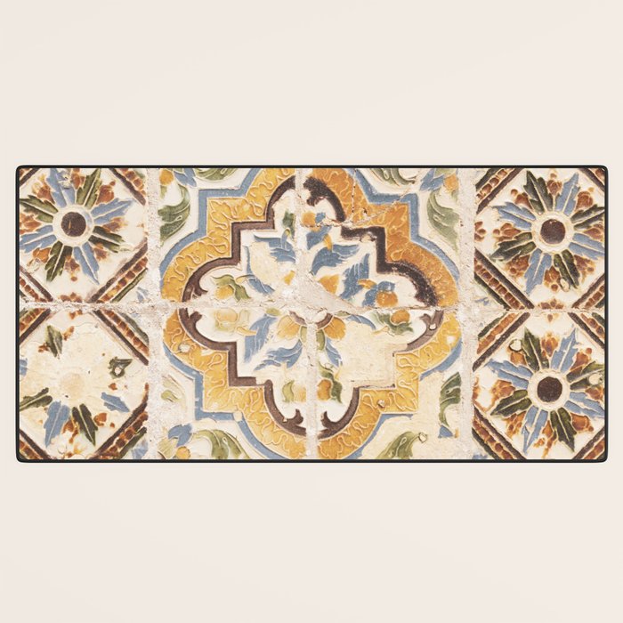 An old tile pattern or azulejos in Sintra Portugal  Summer street and travel photography Desk Mat Gallery Image 3