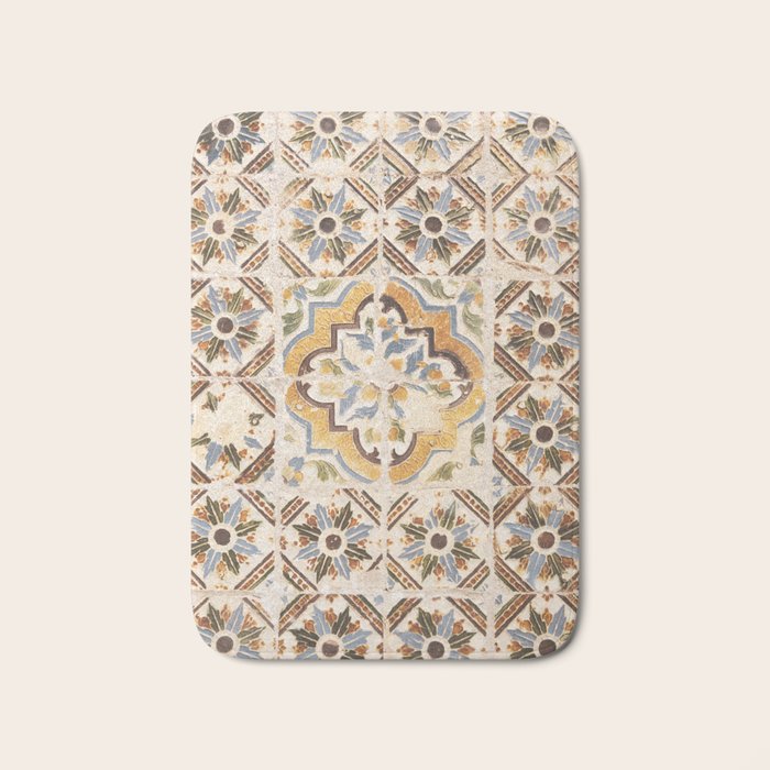 An old tile pattern or azulejos in Sintra Portugal  Summer street and travel photography Bath Mat Gallery Image 1