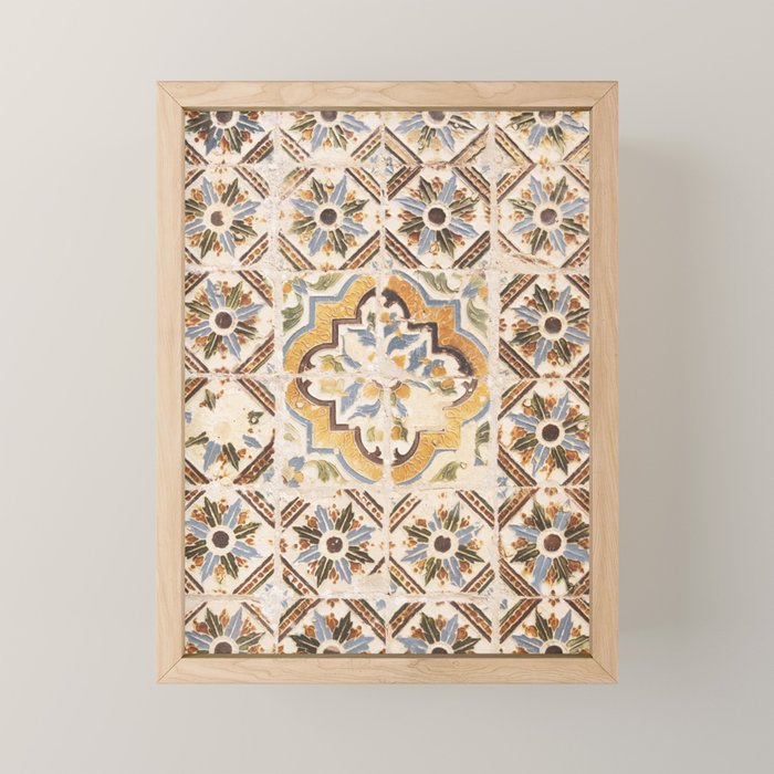 An old tile pattern or azulejos in Sintra Portugal  Summer street and travel photography Mini Art Print Gallery Image 1