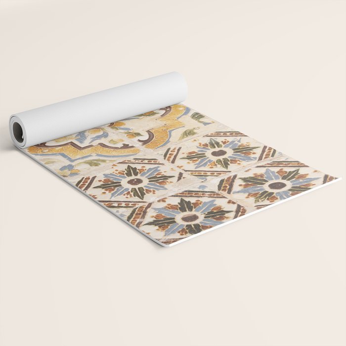 An old tile pattern or azulejos in Sintra Portugal  Summer street and travel photography Yoga Mat Gallery Image 2