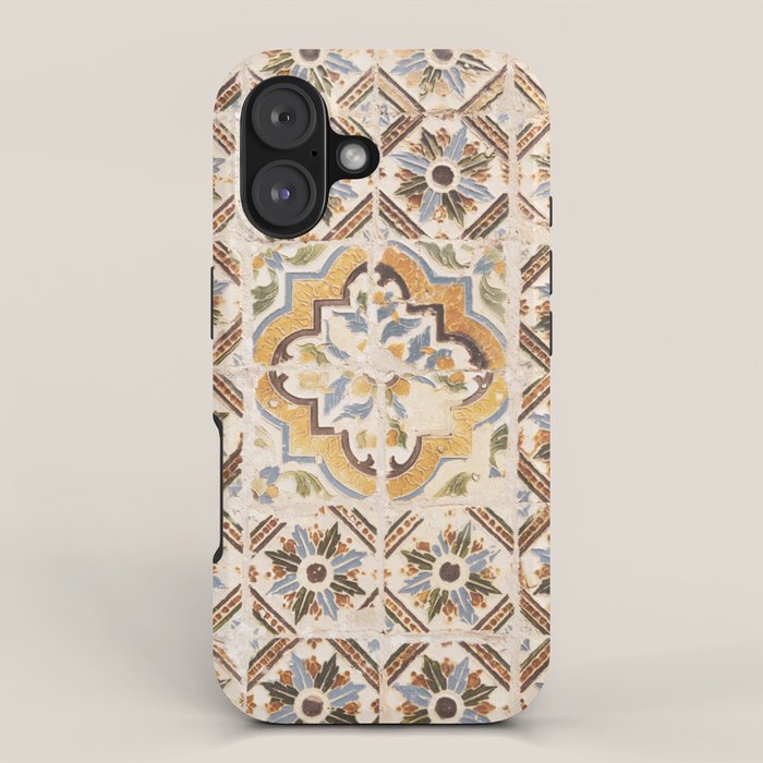 An old tile pattern or azulejos in Sintra Portugal  Summer street and travel photography iPhone Case Gallery Image 1