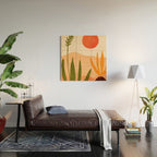 Golden California Desert Landscape Illustration Wood Wall Art Gallery Image 2