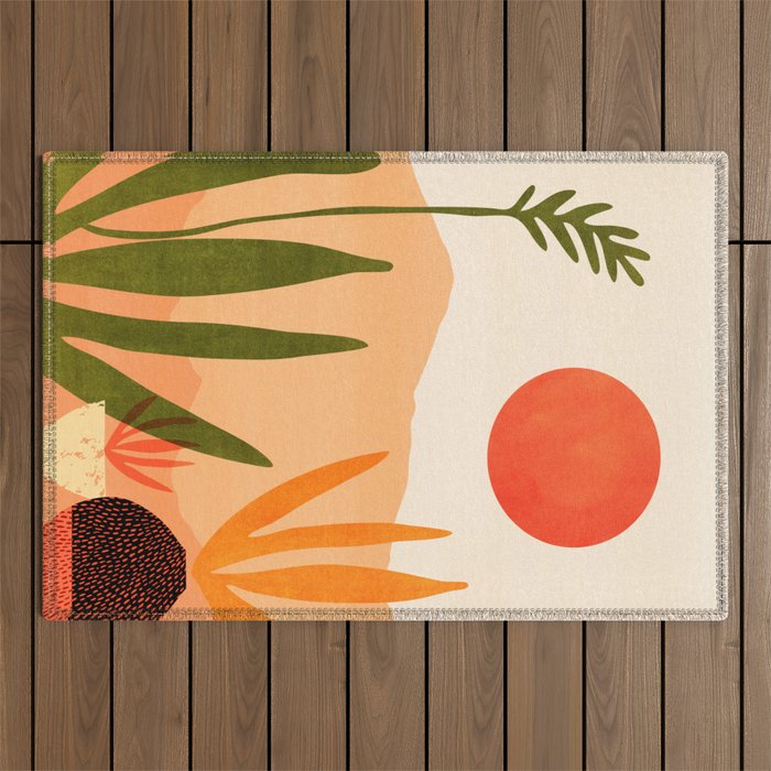 Golden California Desert Landscape Illustration Outdoor Rug Gallery Image 1