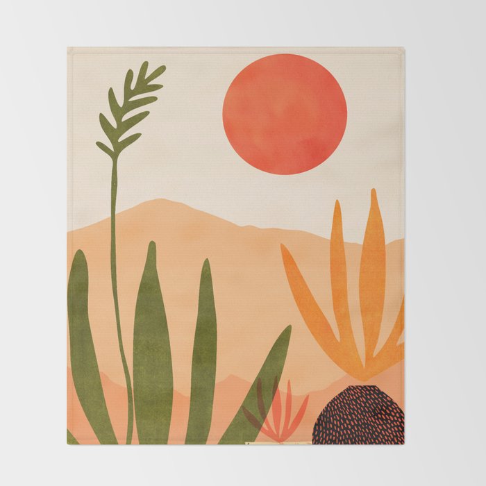 Golden California Desert Landscape Illustration Throw Blanket Gallery Image 2