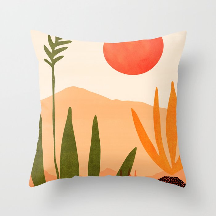 Golden California Desert Landscape Illustration Throw Pillow Gallery Image 1
