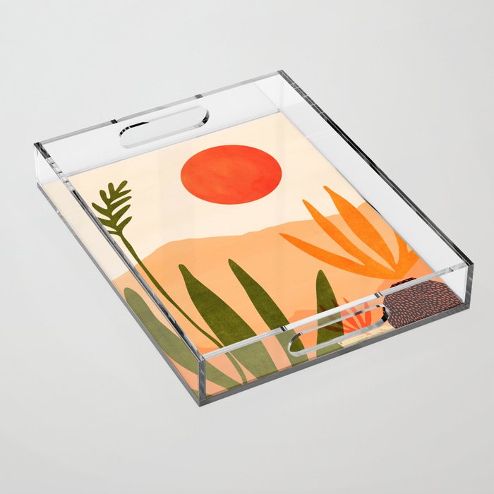 Golden California Desert Landscape Illustration Acrylic Tray Gallery Image 1